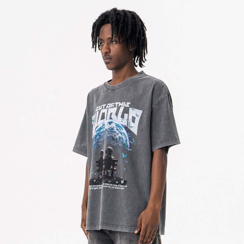 T-Shirt Graphique World — Noir | Coupe Signature Grozavu