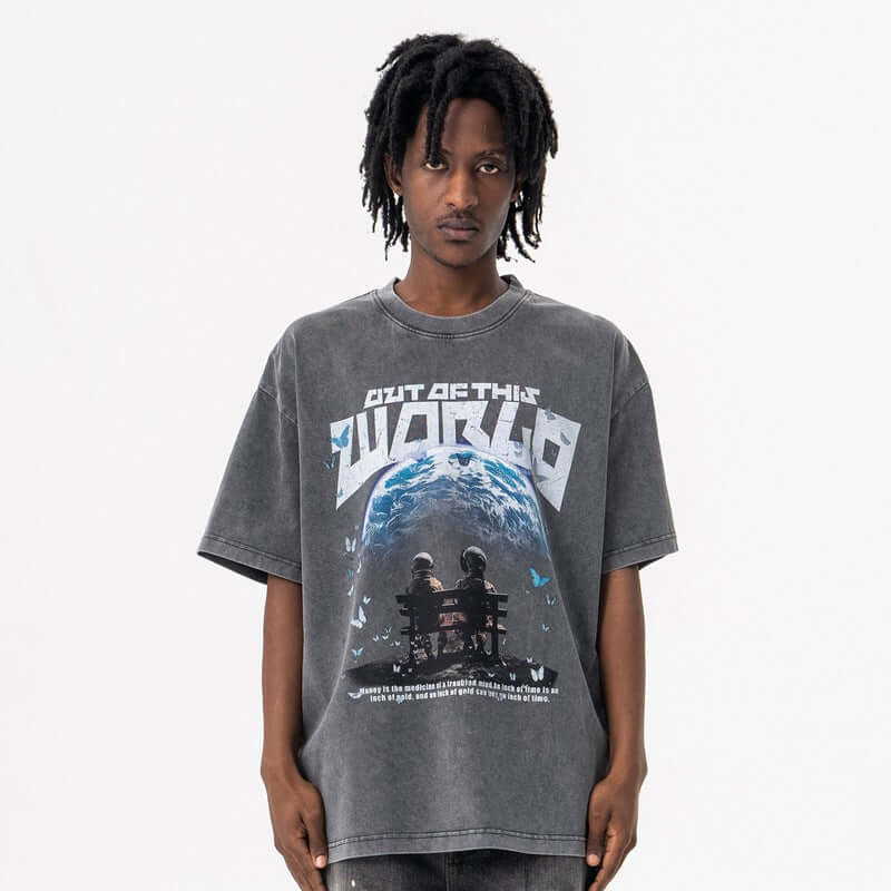 T-Shirt Graphique World — Noir | Coupe Signature Grozavu