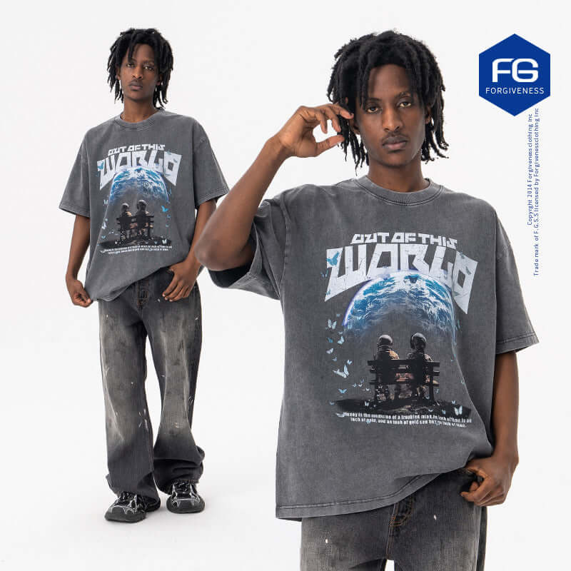 T-Shirt Graphique World — Noir | Coupe Signature Grozavu