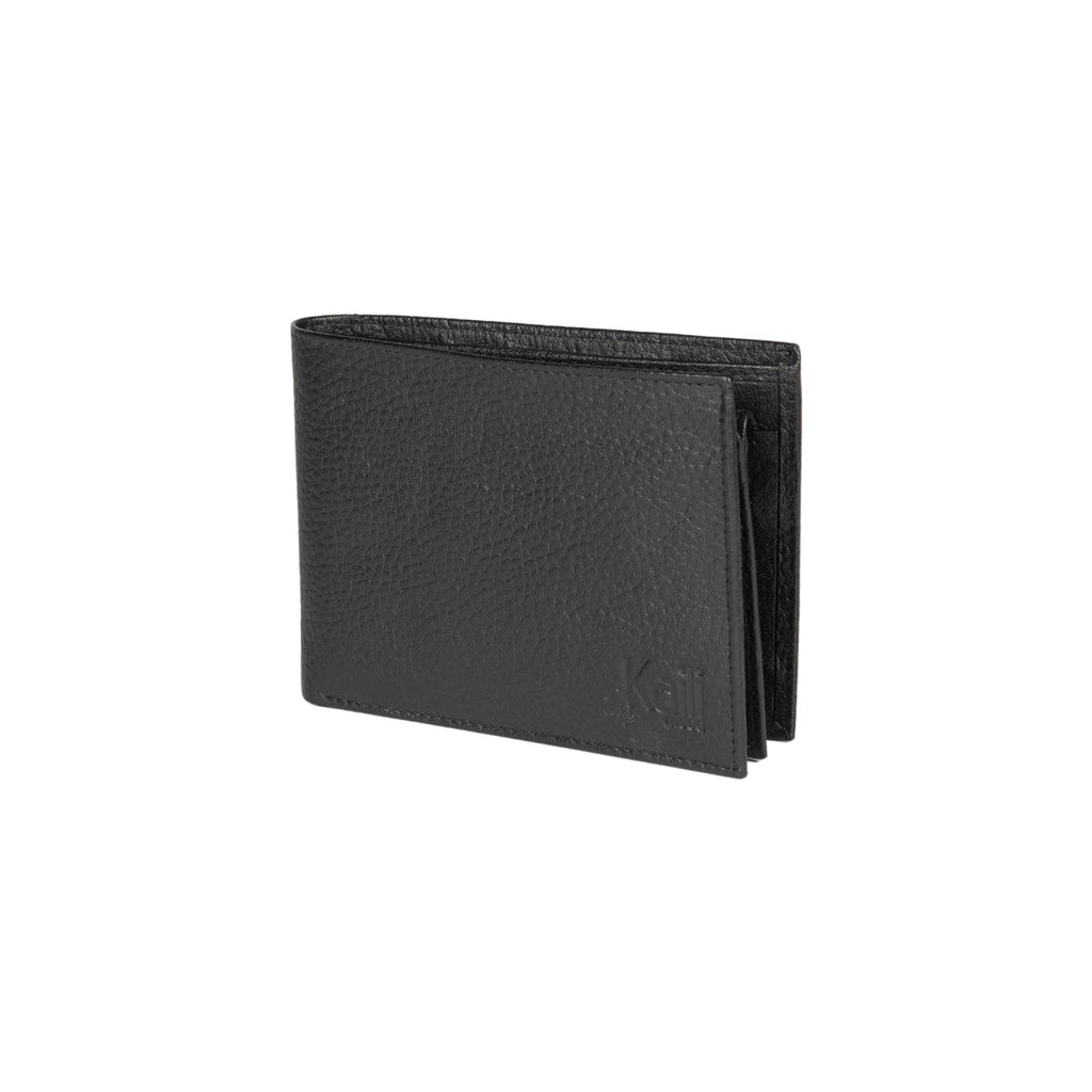 K10304AB | Men's wallet in genuine full-grain leather, dollar grain. Black color. Pocket p/coins. Size when closed: cm 12.5 x 9.3 x 1. Packaging: hard bottom/cover Gift Box                 Portefeuille homme en cuir pleine fleur véritable, grain dollar