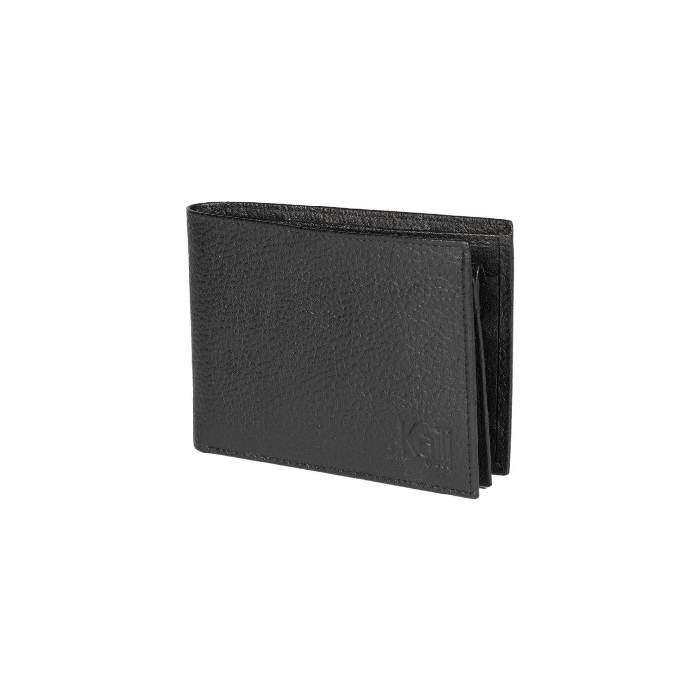 K10304AB | Men's wallet in genuine full-grain leather, dollar grain. Black color. Pocket p/coins. Size when closed: cm 12.5 x 9.3 x 1. Packaging: hard bottom/cover Gift Box                 Portefeuille homme en cuir pleine fleur véritable, grain dollar