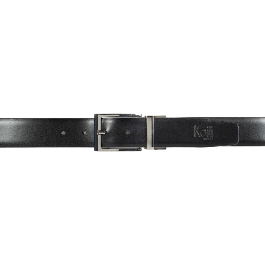 K4002AFB | Men's Double-Sided Genuine Leather Belt, Smooth and Suede. Color: Black / Gray. Size: 125 x 3.5 x 0.5 cm (waist 110 cm). Packaging: Hard-bottom/cover Gift Box