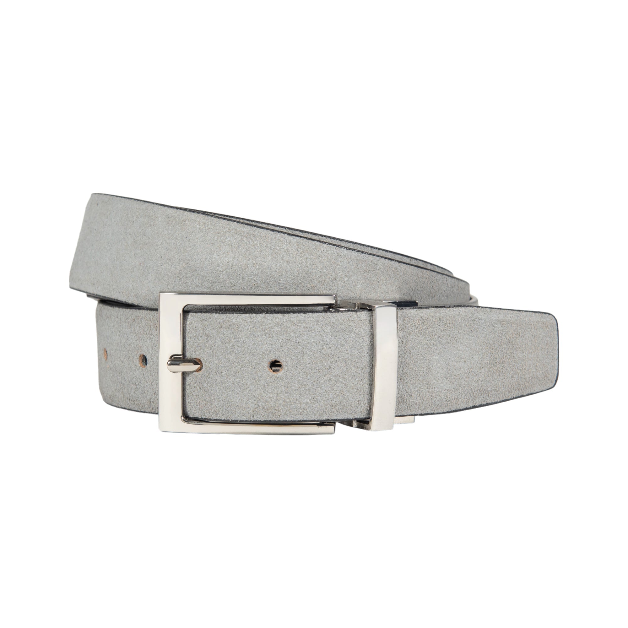 K4002AFB | Ceinture homme double face en cuir véritable, lisse et suédé. Coloris noir/gris. Dimensions : 125 x 3,5 x 0,5 cm (tour de taille : 110 cm). Emballage : coffret cadeau rigide.