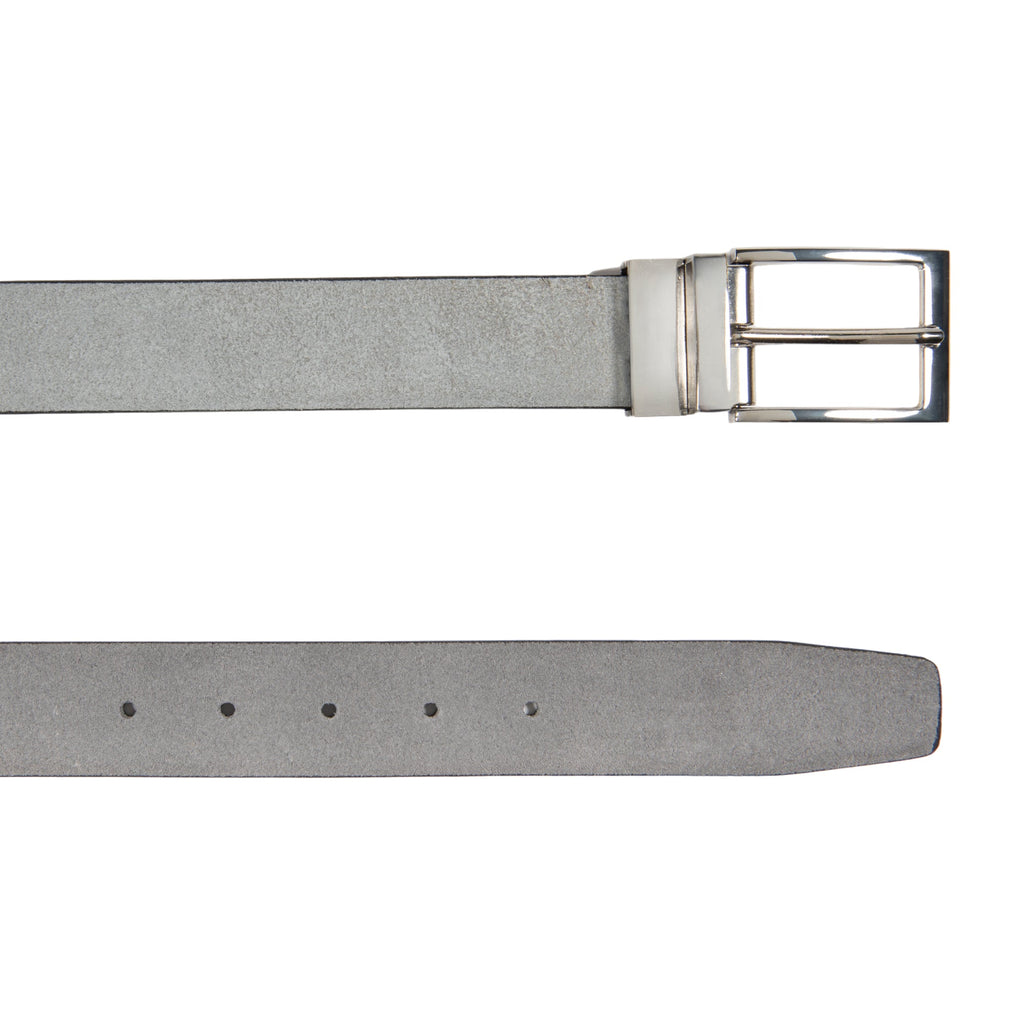 K4002AFB | Men's Double-Sided Genuine Leather Belt, Smooth and Suede. Color: Black / Gray. Size: 125 x 3.5 x 0.5 cm (waist 110 cm). Packaging: Hard-bottom/cover Gift Box