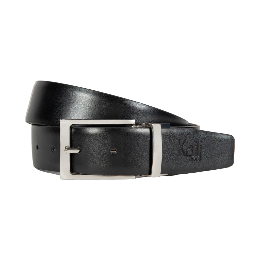 K4002AFB | Men's Double-Sided Genuine Leather Belt, Smooth and Suede. Color: Black / Gray. Size: 125 x 3.5 x 0.5 cm (waist 110 cm). Packaging: Hard-bottom/cover Gift Box