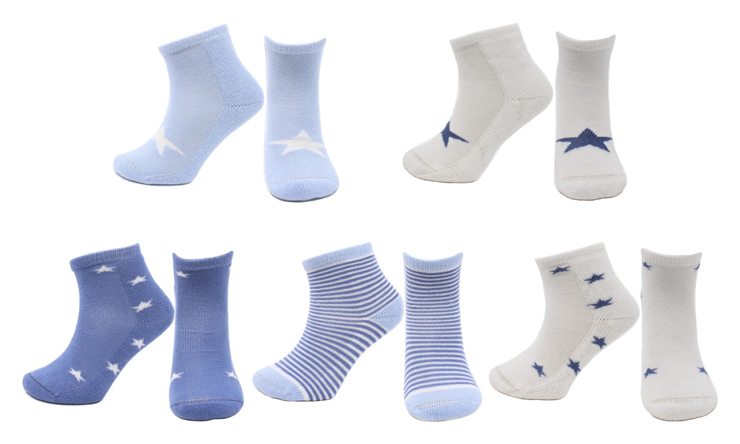 Chaussettes Sans Couture Garçon Coton Écologique - Blanc, Bleu (5 paires)