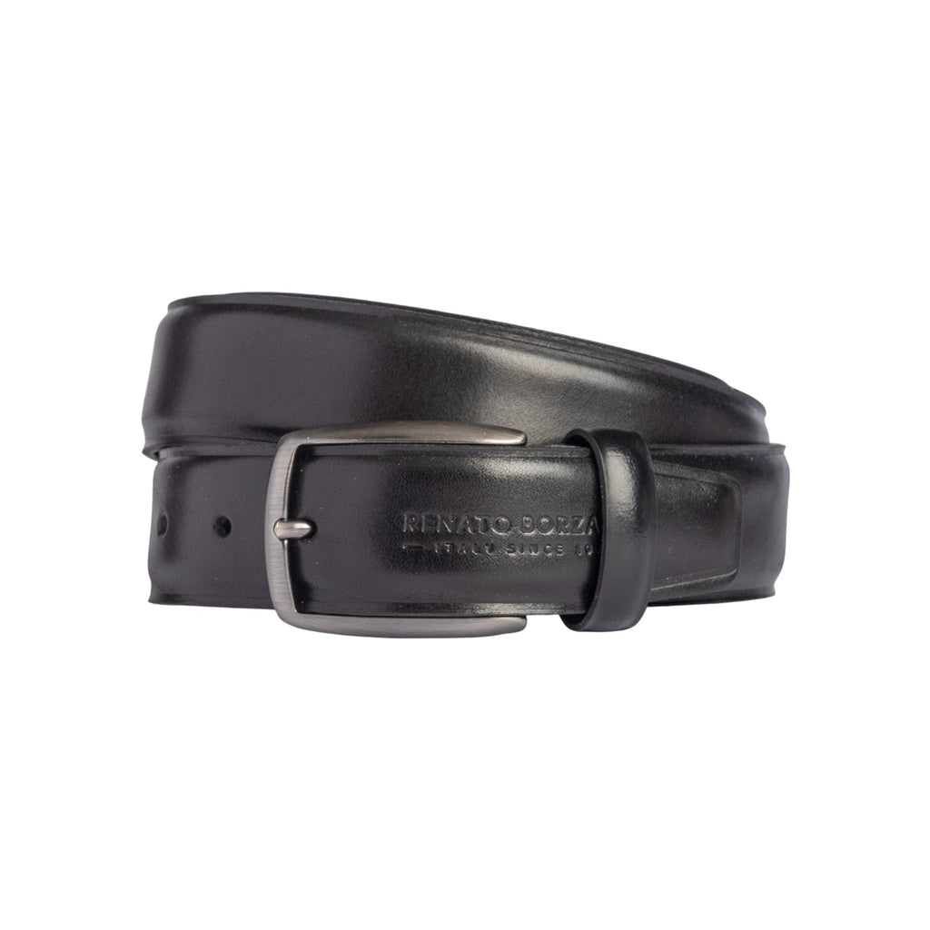 RB4025A | Ceinture pour homme fabriquée en Italie en cuir véritable tanné végétal. Boucle en métal satiné couleur canon de fusil. Couleur : Noir. Dimensions : 125 x 3,5 x 0,5 cm (tour de taille : 110 cm)