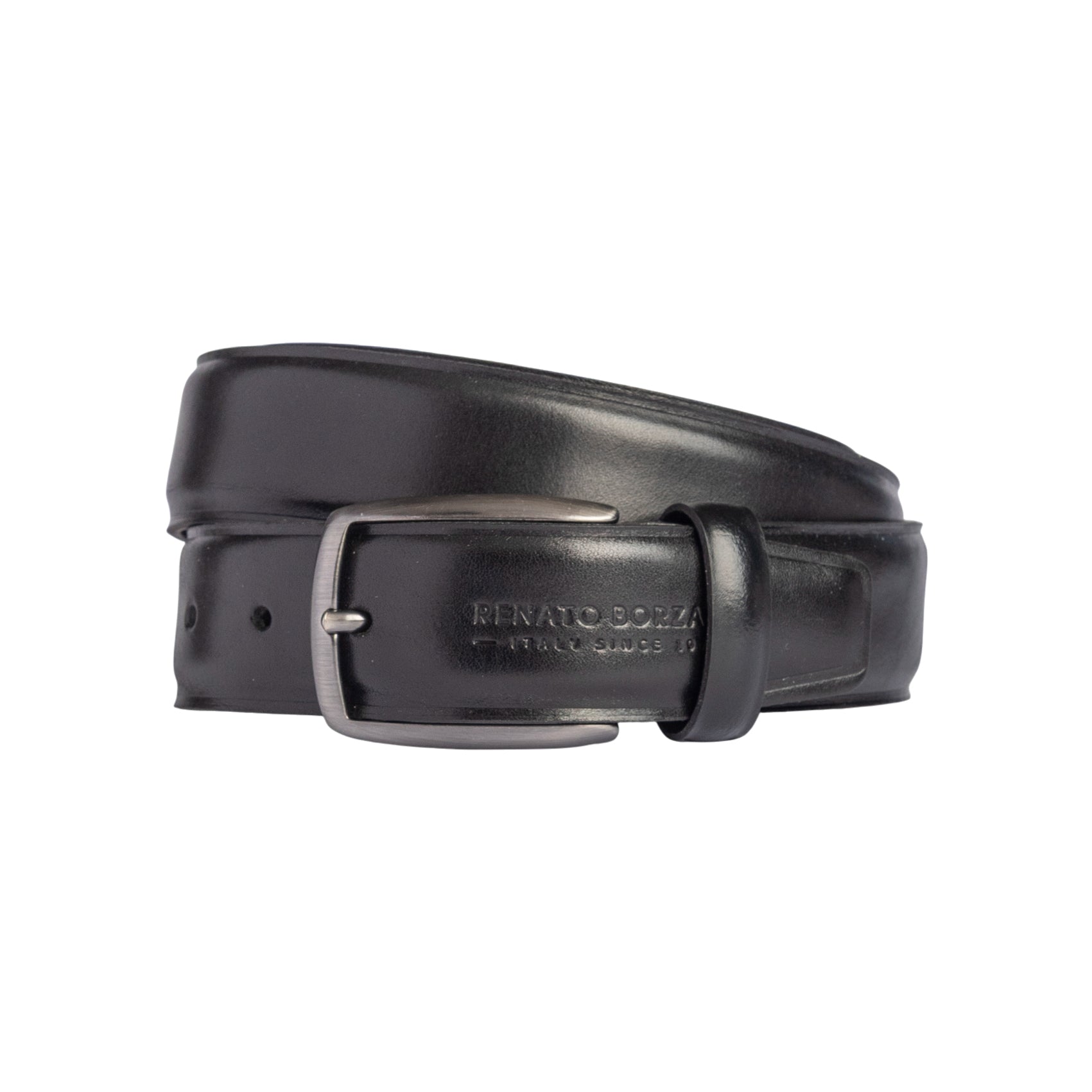 RB4025A | Ceinture pour homme fabriquée en Italie en cuir véritable tanné végétal. Boucle en métal satiné couleur canon de fusil. Couleur : Noir. Dimensions : 125 x 3,5 x 0,5 cm (tour de taille : 110 cm)