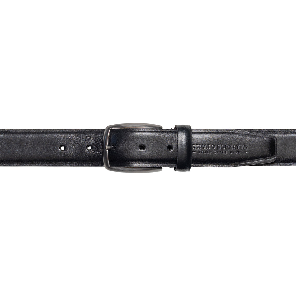 RB4025A | Ceinture pour homme fabriquée en Italie en cuir véritable tanné végétal. Boucle en métal satiné couleur canon de fusil. Couleur : Noir. Dimensions : 125 x 3,5 x 0,5 cm (tour de taille : 110 cm)