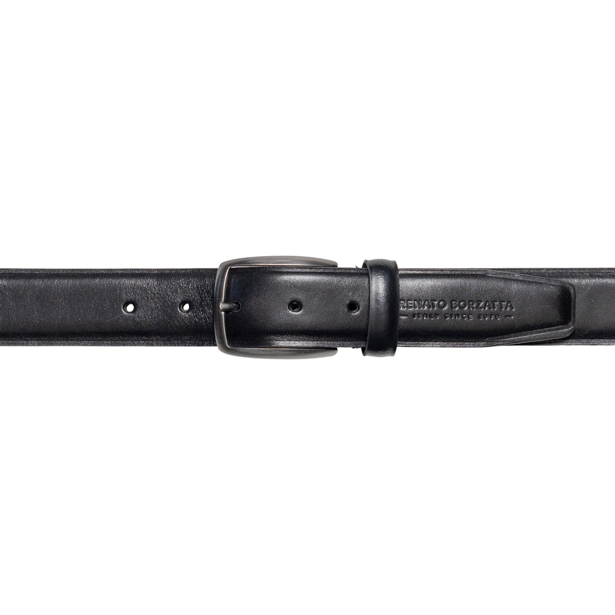 RB4025A | Ceinture pour homme fabriquée en Italie en cuir véritable tanné végétal. Boucle en métal satiné couleur canon de fusil. Couleur : Noir. Dimensions : 125 x 3,5 x 0,5 cm (tour de taille : 110 cm)