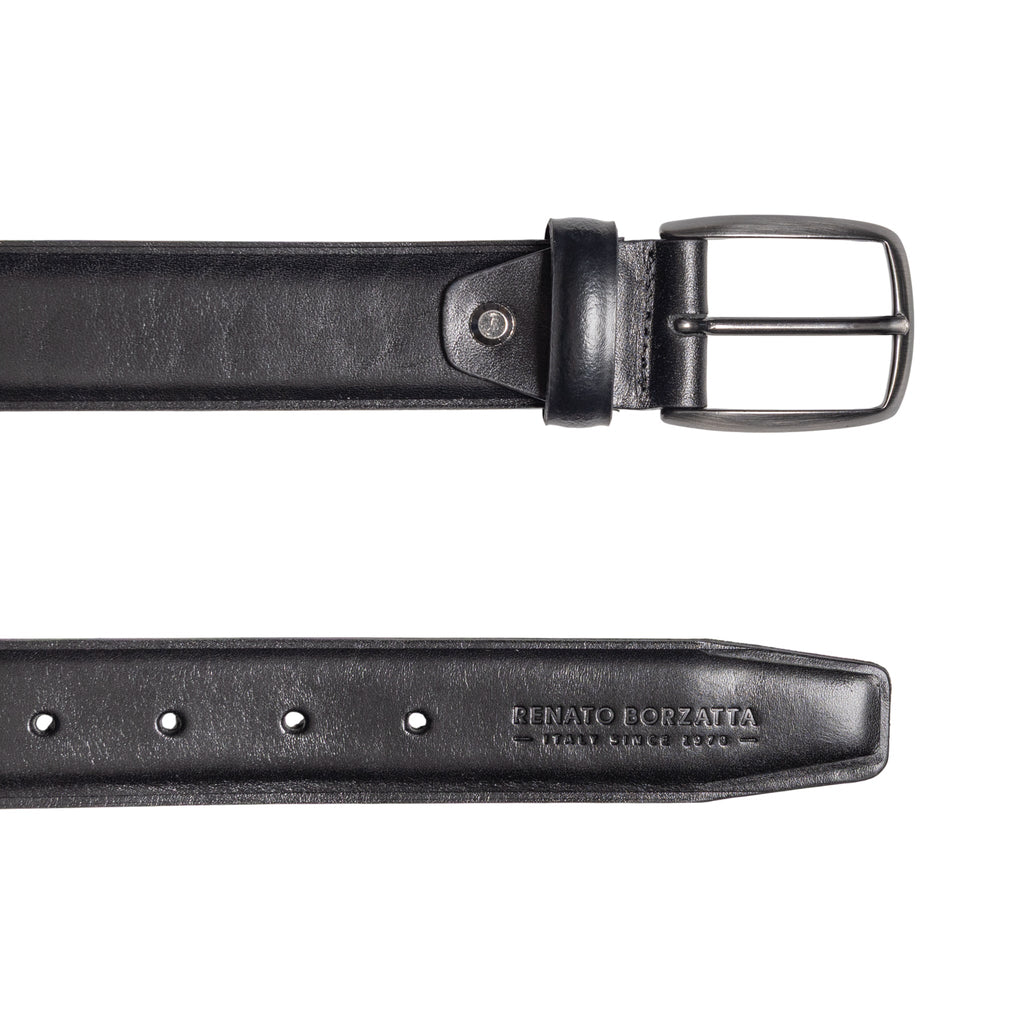 RB4025A | Ceinture pour homme fabriquée en Italie en cuir véritable tanné végétal. Boucle en métal satiné couleur canon de fusil. Couleur : Noir. Dimensions : 125 x 3,5 x 0,5 cm (tour de taille : 110 cm)