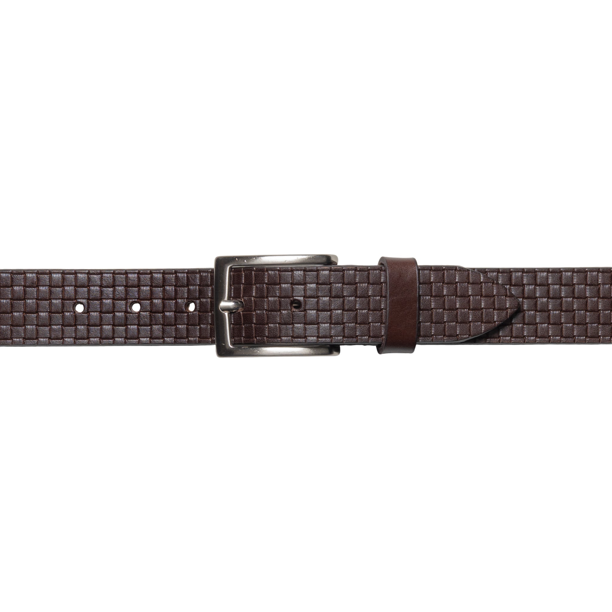 RB4028B |Imprimé, fabriqué en Italie en cuir véritable tanné végétal. Boucle argentée satinée. Marron foncé. Dimensions : 125 x 3,5 x 0,5 cm (tour de taille 110 cm).