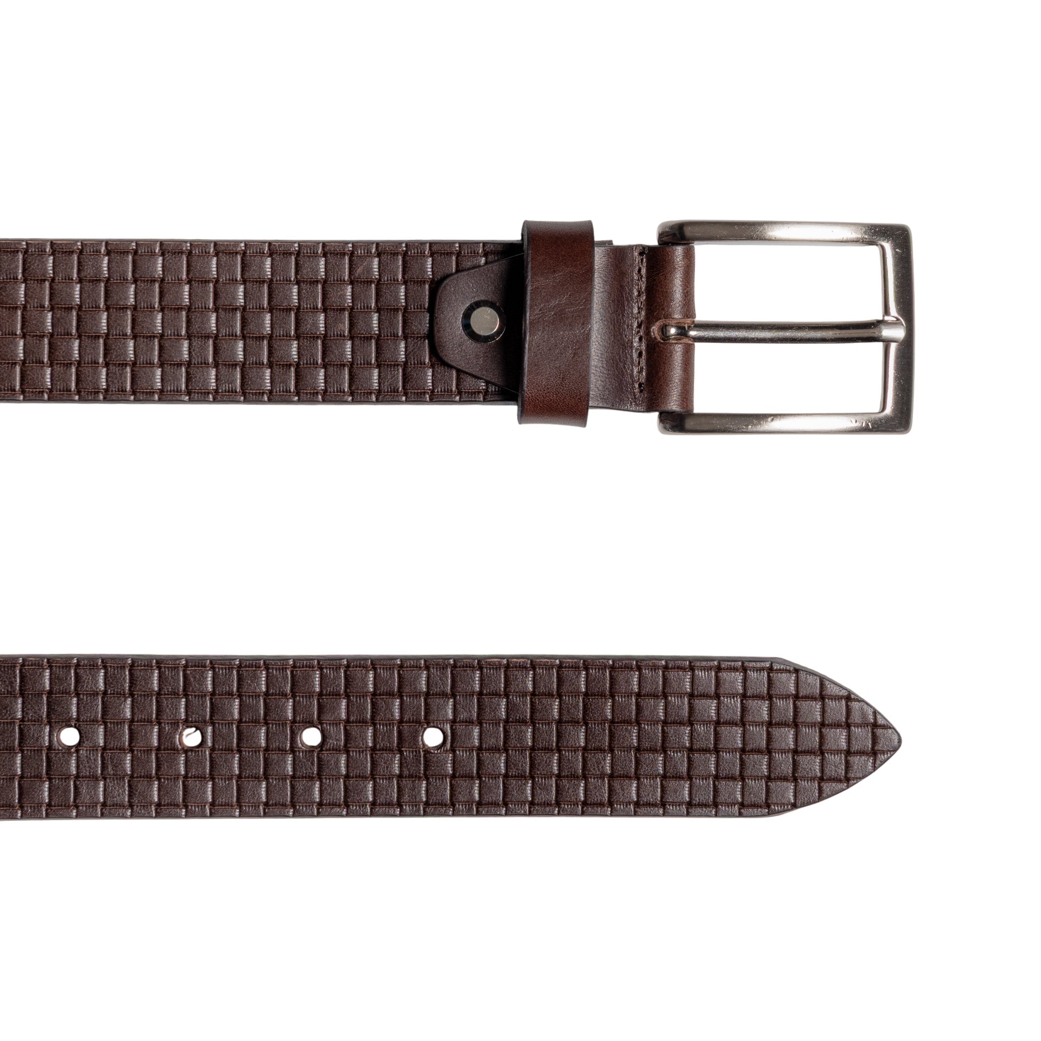 RB4028B |Imprimé, fabriqué en Italie en cuir véritable tanné végétal. Boucle argentée satinée. Marron foncé. Dimensions : 125 x 3,5 x 0,5 cm (tour de taille 110 cm).