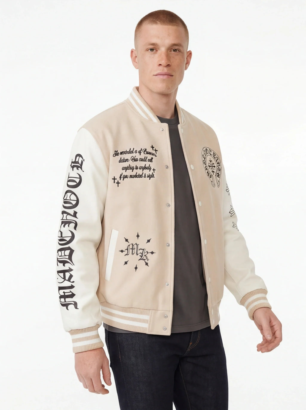 Veste Patchwork Manches Cuir — Grozavu | Coupe Streetwear Premium